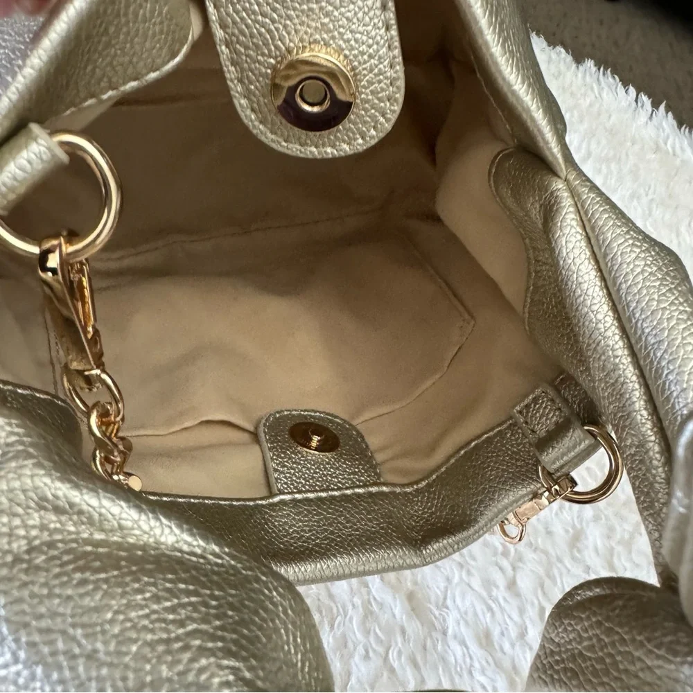 Jentry Kelley Knot Top Rose Gold Cosmetic Bag W/ Gold Chain Crossbody Strap NEW